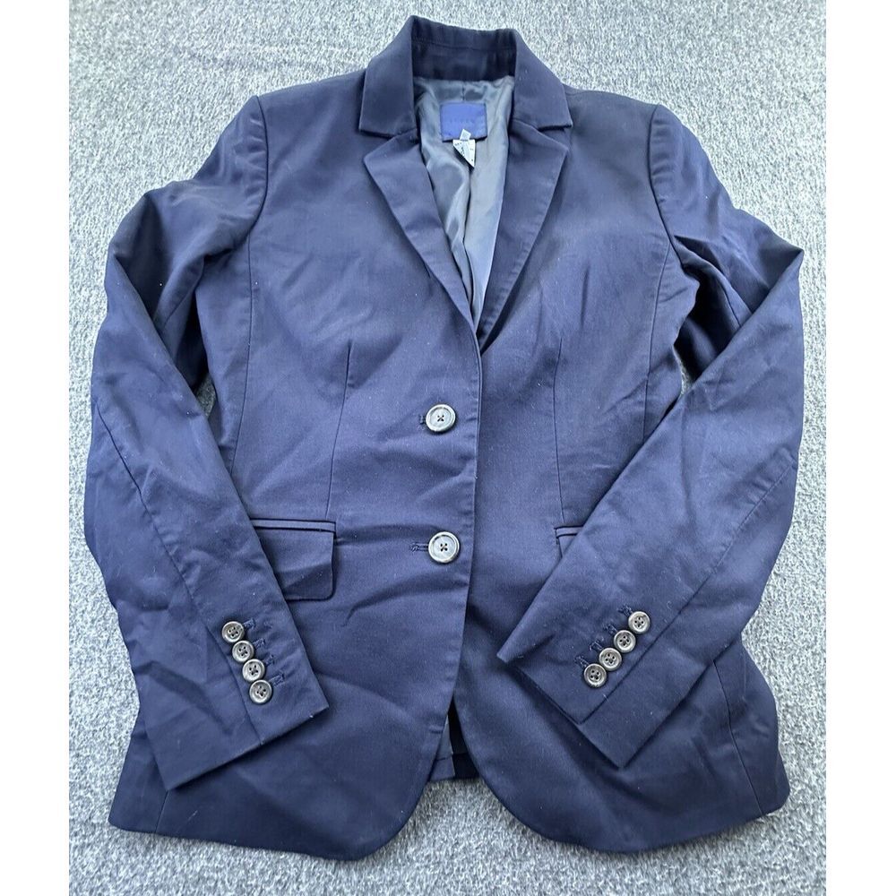 J. Crew Blazer Women's 0 Navy Blue Single-Breasted Suit Jacket Business Career